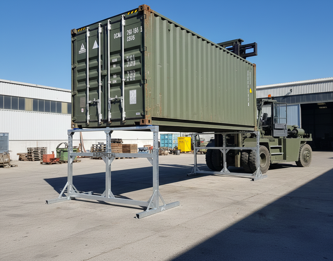 Découvrez le tréteau Arkobers pour charges extrêmes. Capable de supporter des containers, c'est l'outil indispensable pour l'industrie lourde.